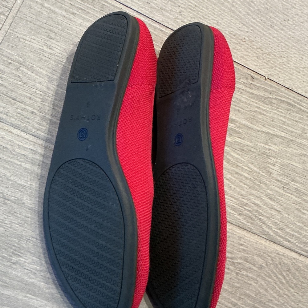 Rothy's Hot Pink Knit Ballet Flats with Blue Trim Sz 9 EUC - Picture 5 of 5